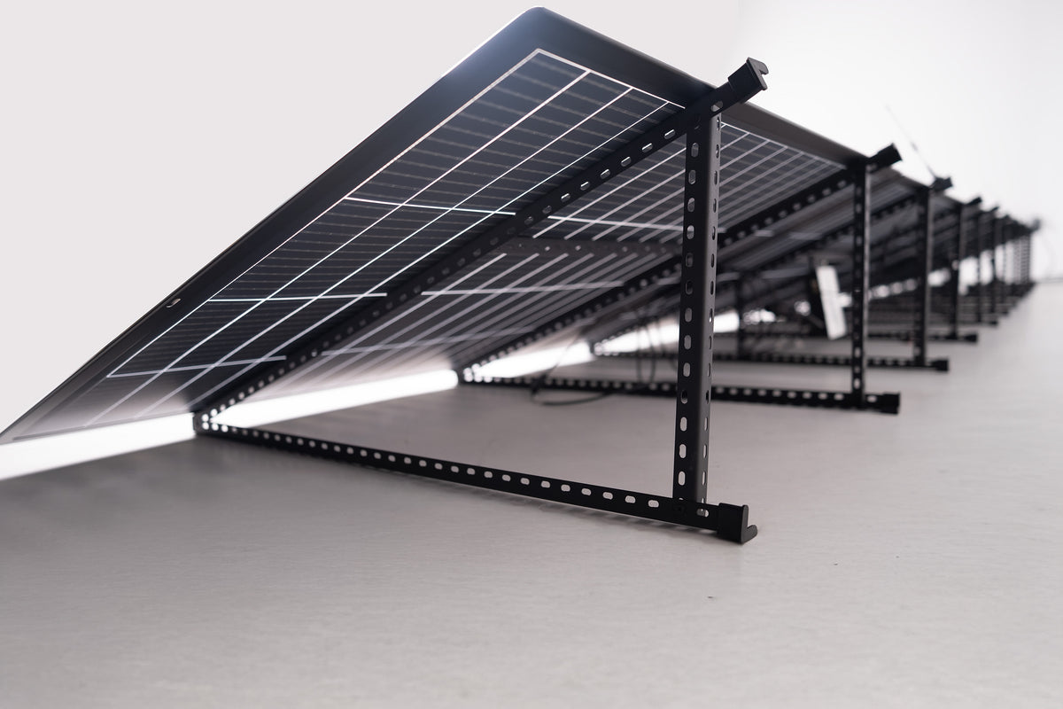 CraftStrom panels on stands in a yard