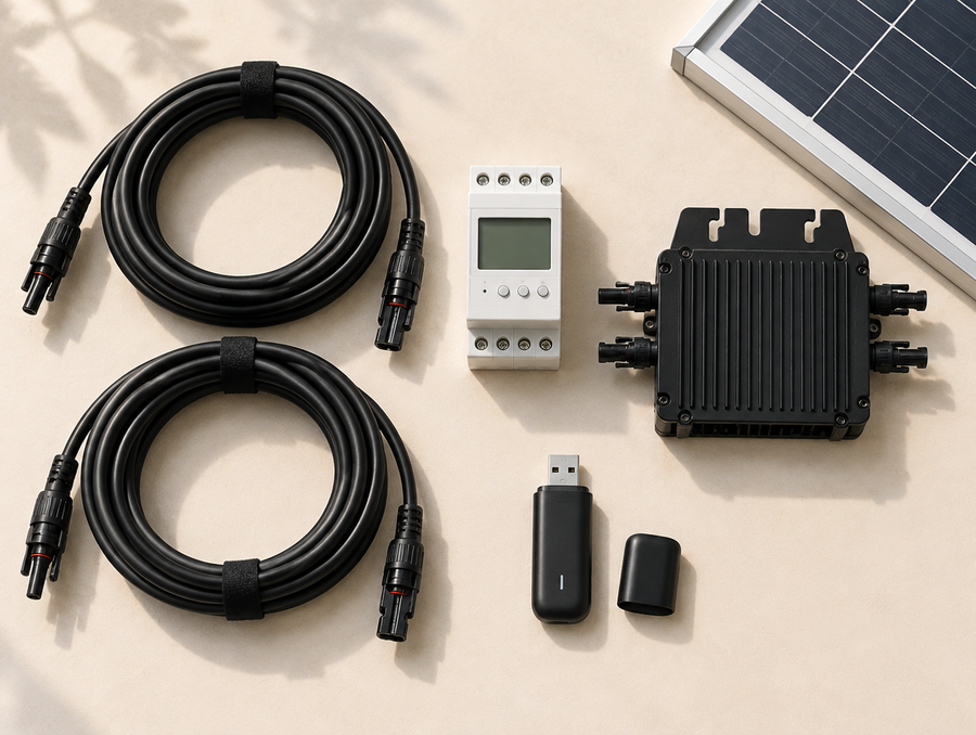 Solar cables, smart meter, microinverter and cellular dongle