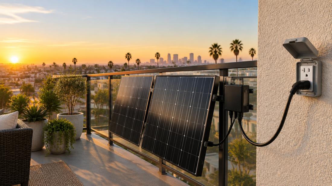 Balcony solar panels plugged into an outdoor outlet