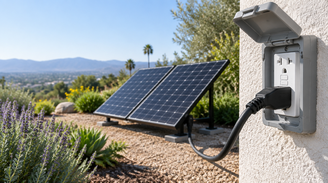Solar cable plugged into an outdoor outlet