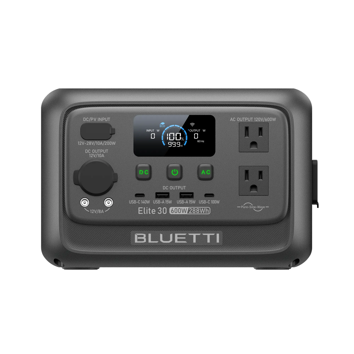 BLUETTI Elite 30 V2 outlets and display